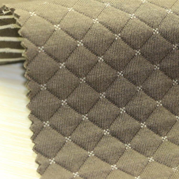 提花空气层记忆枕口罩面料针织纬编3D菱形彩条提花夹丝布空气层布