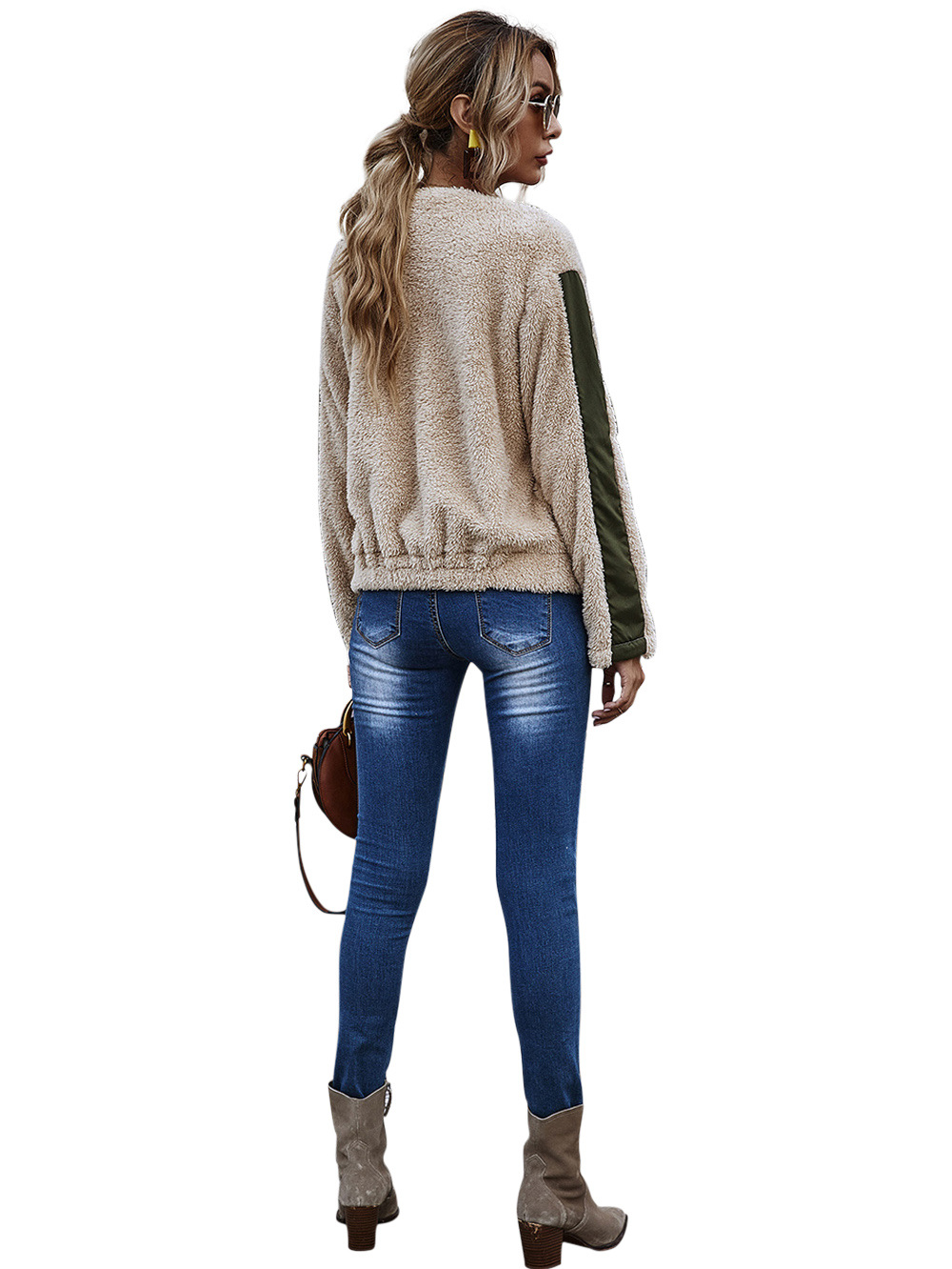 women s round neck long-sleeved color pocket zipper Teddy velvet jacket wholesale NHDF14