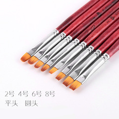 工廠美甲筆紅木杆平頭光療筆半平口型光療筆刷跨境批發