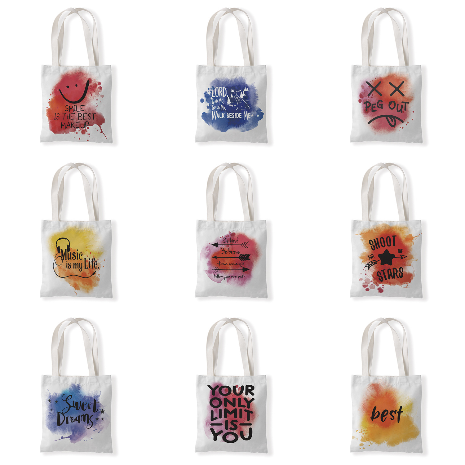 字母表情颜料帆布袋百搭包休闲单肩袋学生零钱袋环保购物袋手拎包