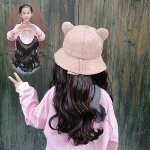 Children's hat wig one non-removable long curly hair big wave autumn and winter warm wig cap women a generation of hair