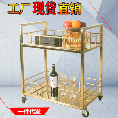 双层不锈钢钛金暖水瓶服务车 酒店宾馆KTV酒水甜品4S店餐车小推车|ru