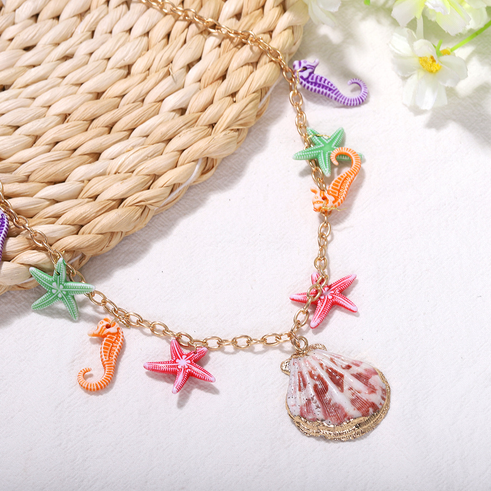 Hot-selling Jewelry Candy-colored Marine Models Shell Seahorse Starfish Pendant Necklace   Nihaojewelry Wholesale display picture 4