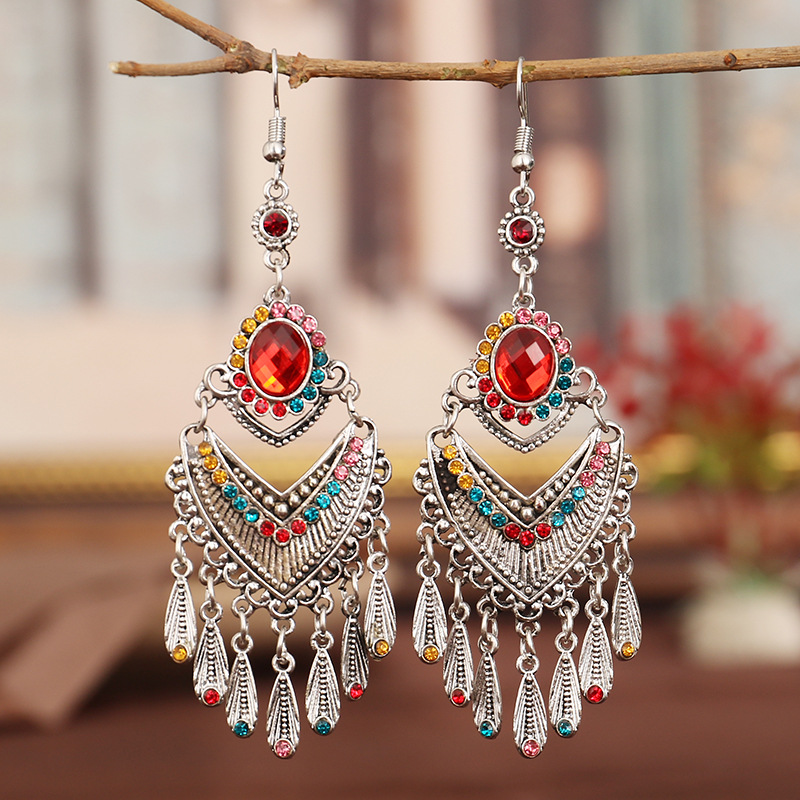 1 Pair Ethnic Style Geometric Metal Plating Rhinestones Women's Drop Earrings display picture 6