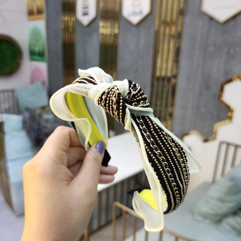 Korean Fashion High-end Root Yarn Chain Knotted Headband Simple Wide-edge Mesh Yarn Hairpin High-end Lace Ribbon Headband Wholesale Nihaojewelry display picture 9