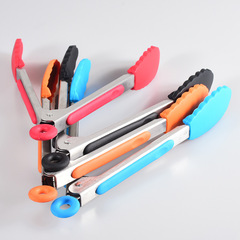 推薦廚房多功能不鏽鋼7英寸BBQ燒烤麵包食物夾防滑硅膠撈麵食品夾