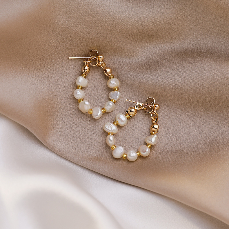 retro natural freshwater pearl rear-hanging 925 silver needle stud earrings nihaojewelry