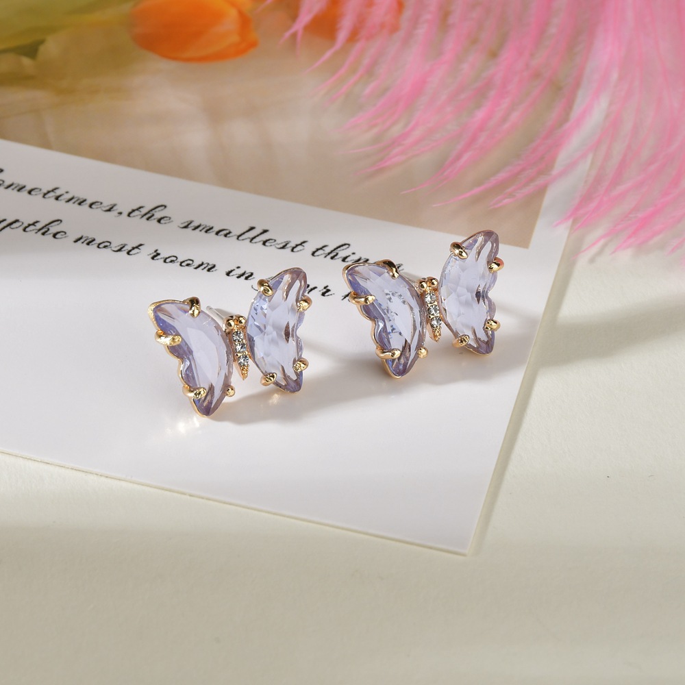 Korea Creative Fantasy  Purple Crystal Butterfly Earrings display picture 2