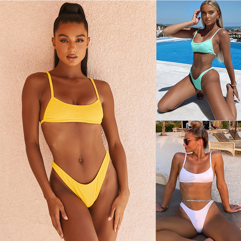 cross-border independent station foreign trade hot-selling swimsuit pit striped snake solid color tube top briefs bikini