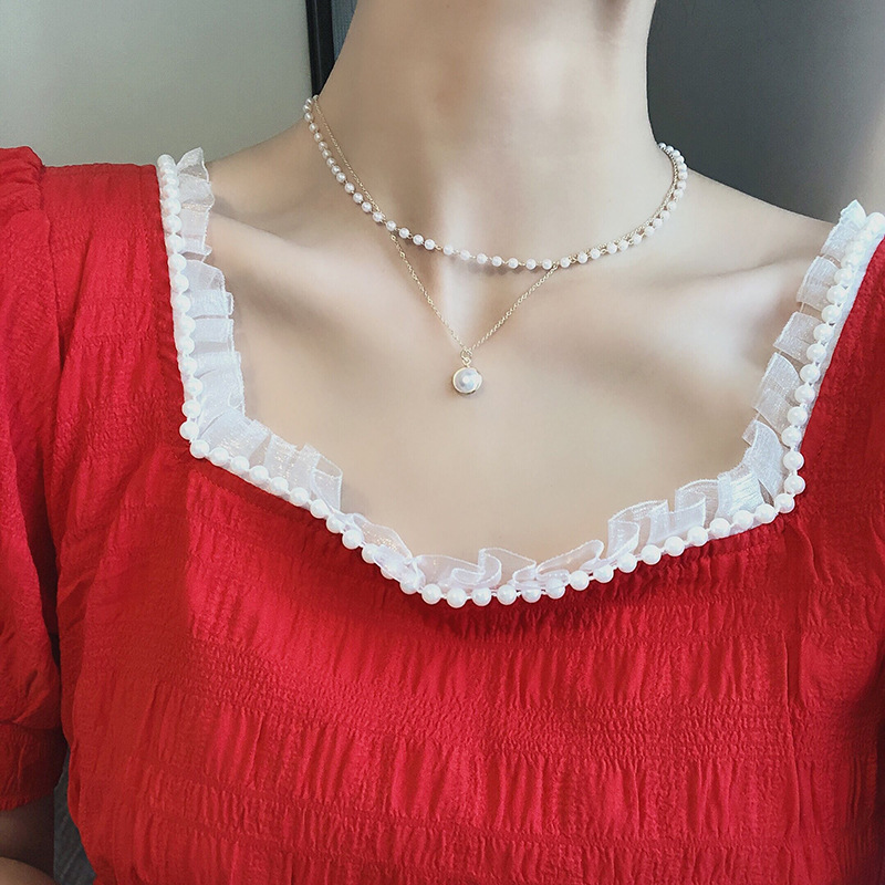 Simple Double-layer Metal Pearl Necklace display picture 6