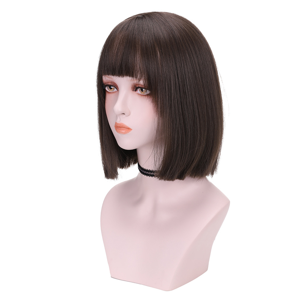 synthetic wig Princess cut female air bobo fashionable shoulder length bangs wig headband_voghion.com