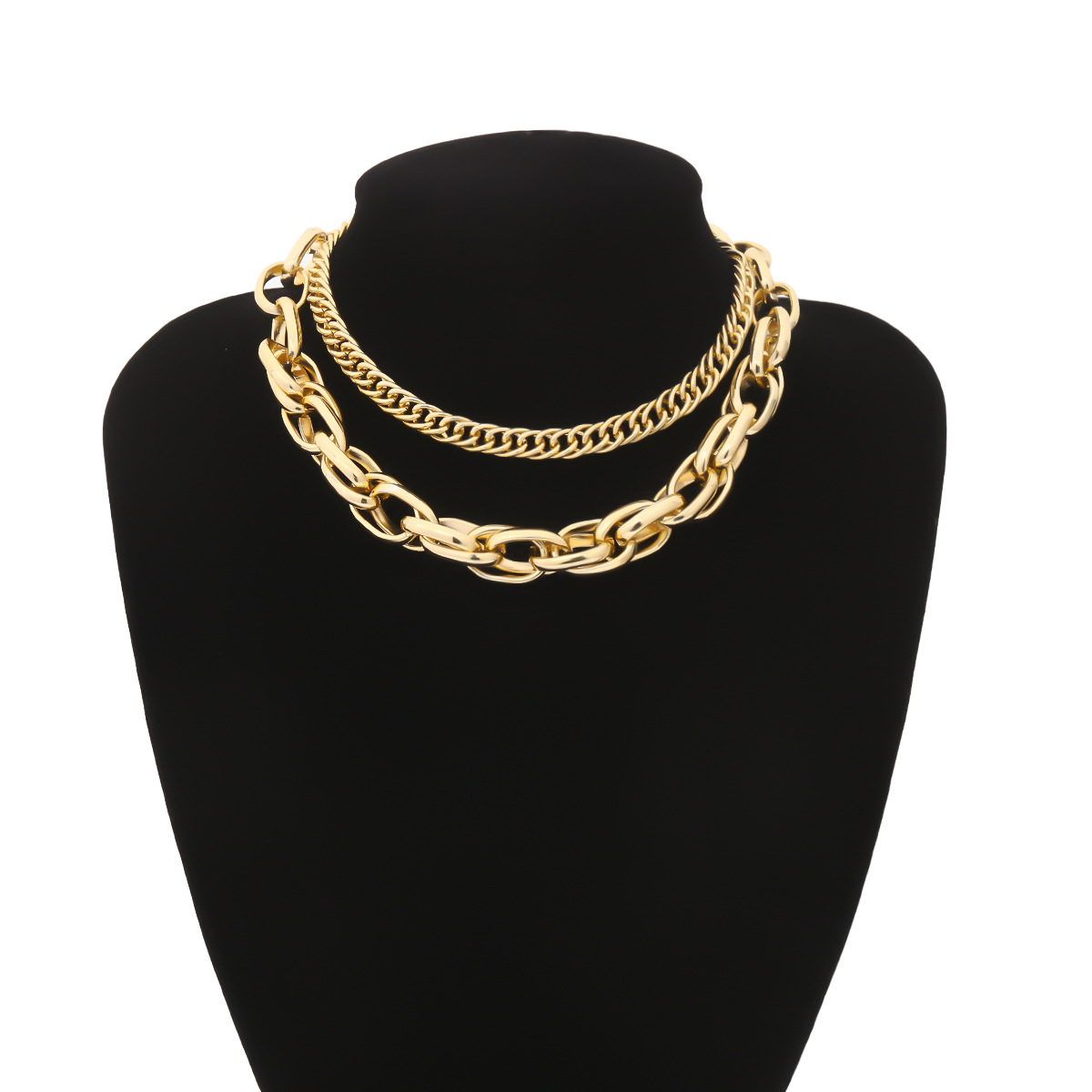 Fashion Trendy Exaggerated Hip-hop Style Thick Chain Double Clavicle Necklace For Women display picture 5