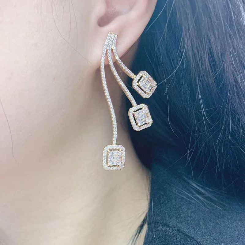 Wave Earrings Women's Long Curved Square S925 Silver Pin Elegant Earrings display picture 2