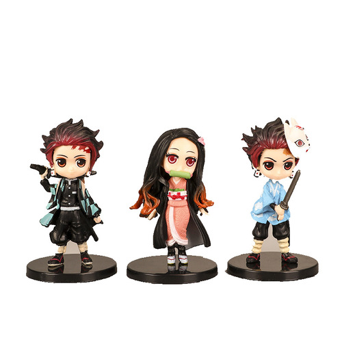 6 Demon Slayer Figures Animation Nezuko Tanjiro Model Children's Toys Gacha Doll Ornaments Wholesale