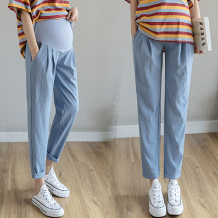 Pregnant Women's Pants 2022 Summer New Fashionable Mom's Thin Loose Ankle-length Pants Women's Cotton and Linen Abdomen-supporting Pregnant Women's Casual Pants
