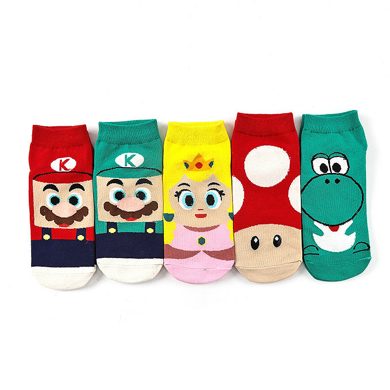 Calcetines de mujer de verano nuevos calcetines de mujer algodón peinado Calcetines de barco de mujer dibujos animados de mujer Mario Bros calcetines fábrica al por mayor