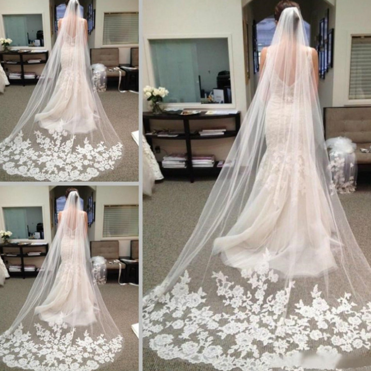 Bridal Veil 3m Extended Length with Sequins, Handmade Single Layer with Hair Comb, Soft Net for Travel Photography