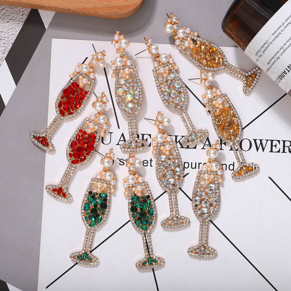 New Wine Glass Earrings Fashion Diamond Earrings Wholesale display picture 2
