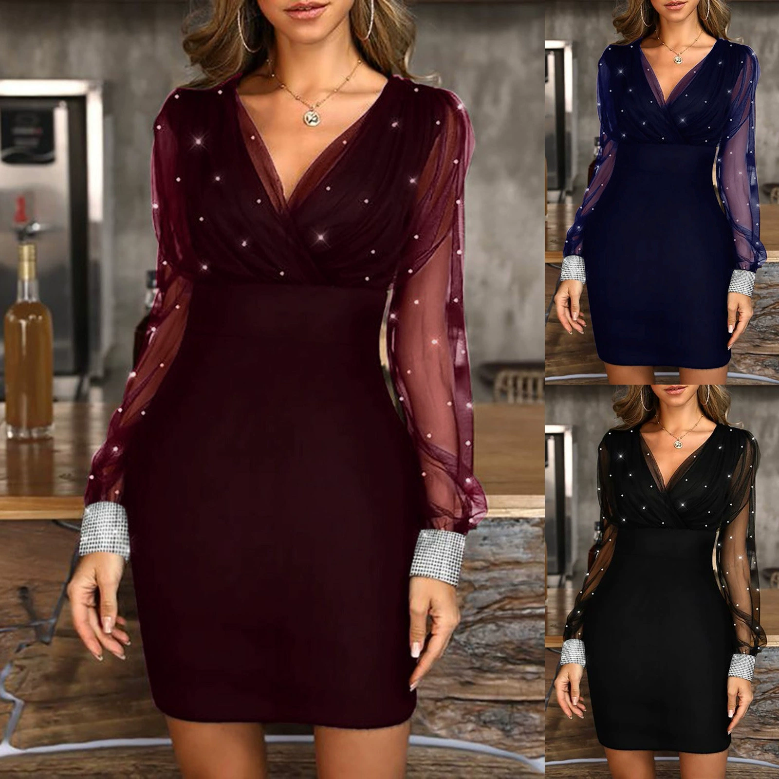 AliExpress Amazon Европейское и американское Сетчатое платье с пузырьками из бисера облегающее сексуальное платье в наличии