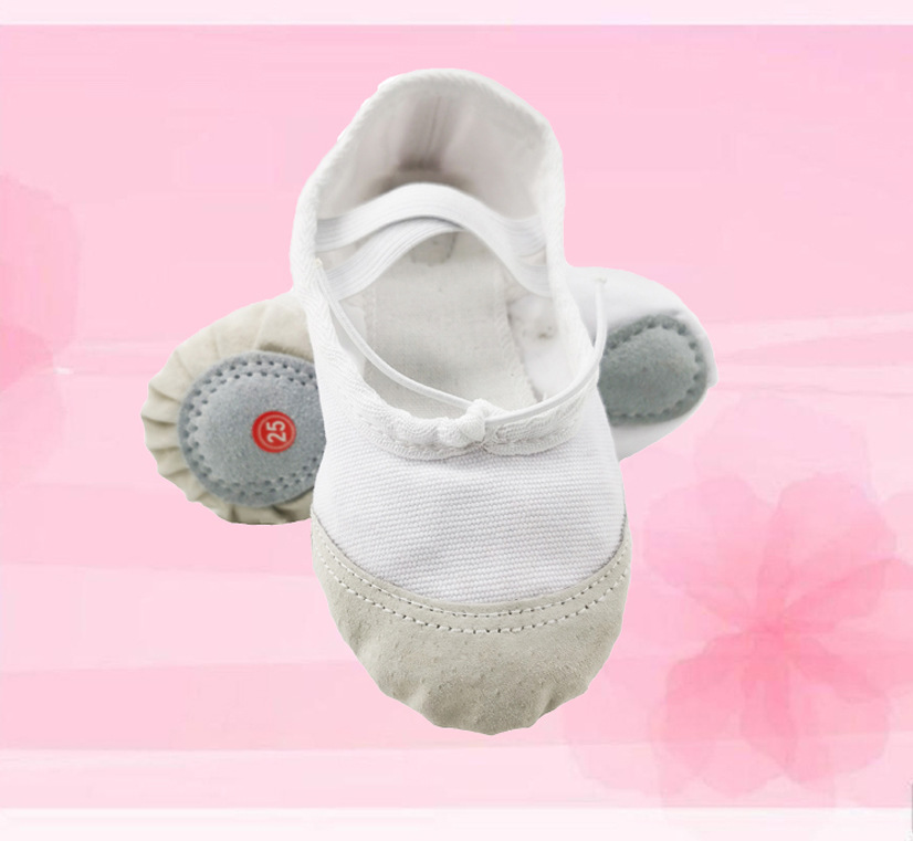 精品帆布皮头白色练功舞蹈鞋幼儿童成人专业考级进口调节收缩圆筋