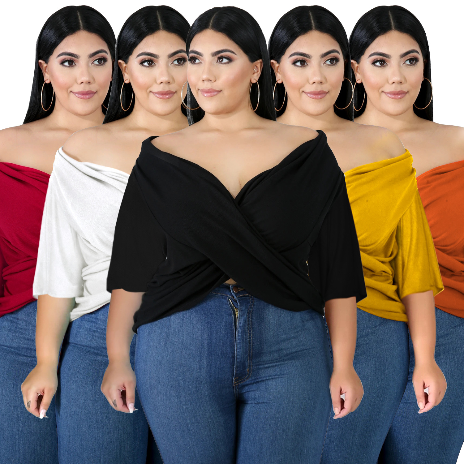 solid color bat sleeved v-neck tube top nihaostyles wholesale clothing NSBMF91989