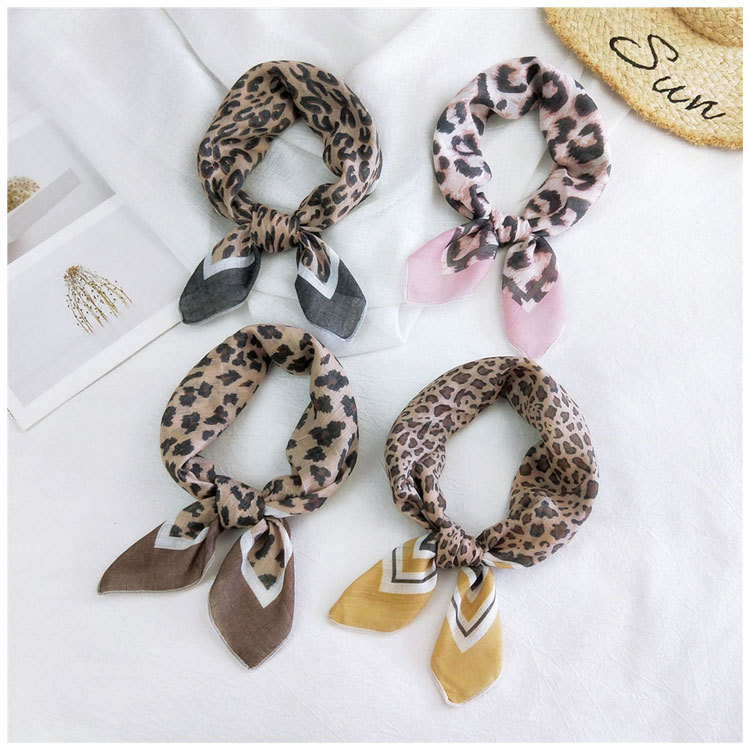 Fashion Leopard Print Cotton Linen Small Square Silk Scarf Wholesale display picture 18