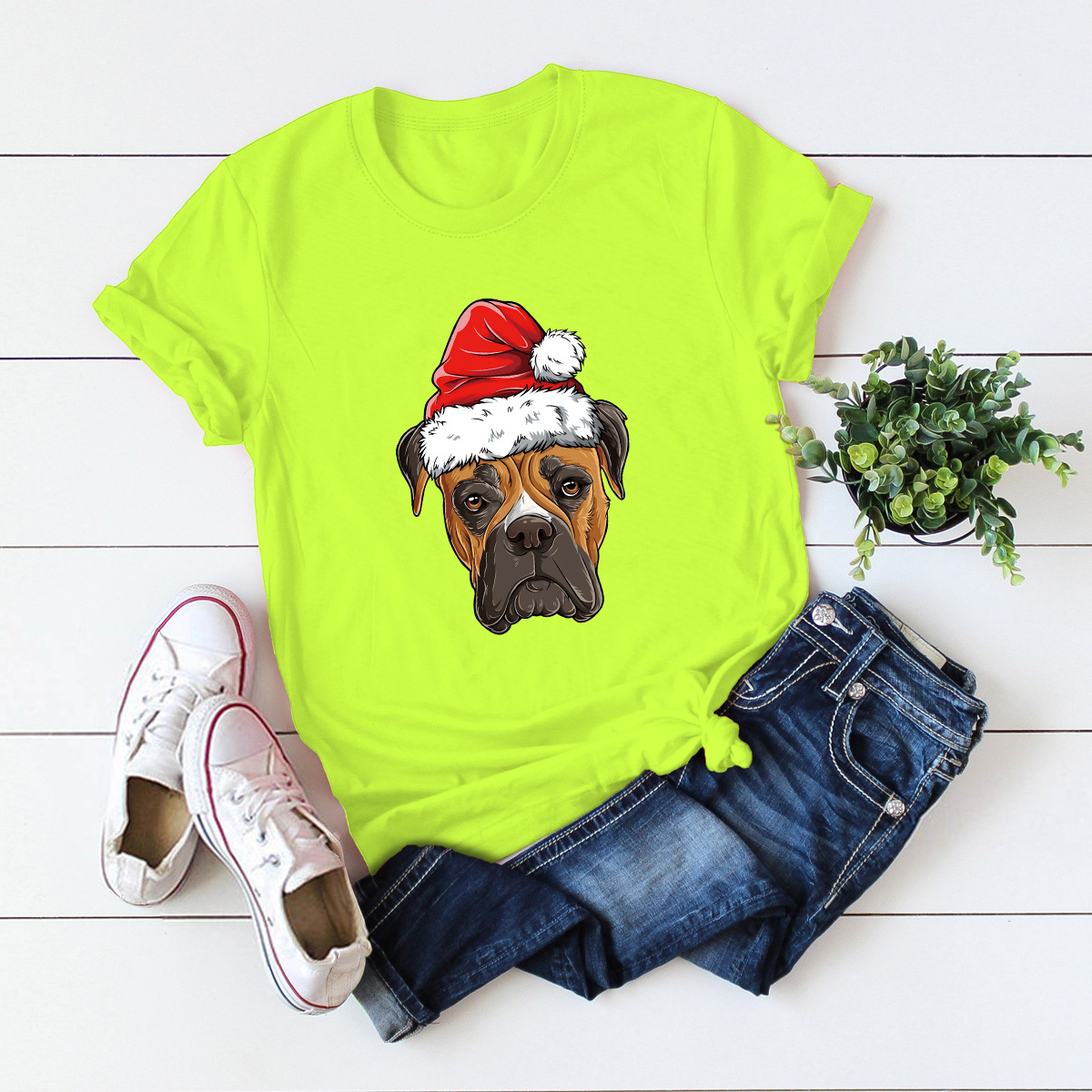 short-sleeved t-shirt female top Merry Christmas  puppy NSSN4166