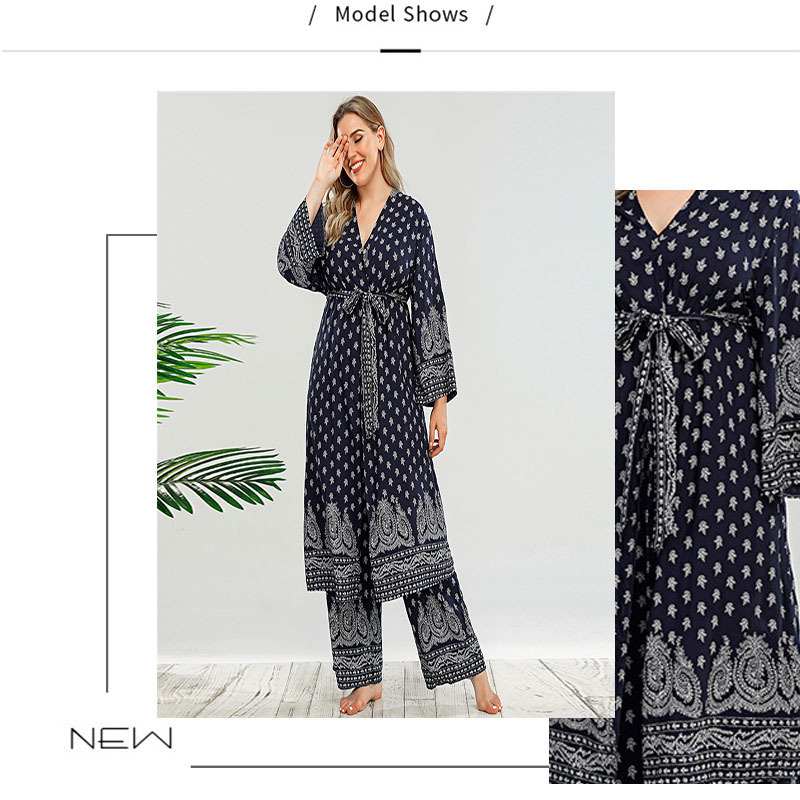 plus size print long-sleeved V-neck cardigan pants set nihaostyles clothing wholesale NSWCJ85263