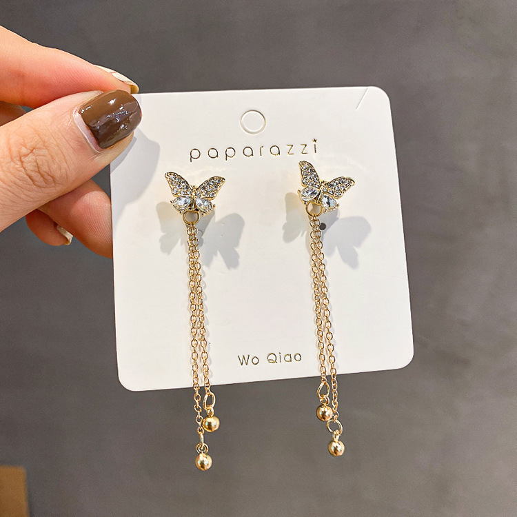 925 Silver Needle A Pair Of Butterfly Fairy Tassel Long Korean  Alloy Earrings display picture 6