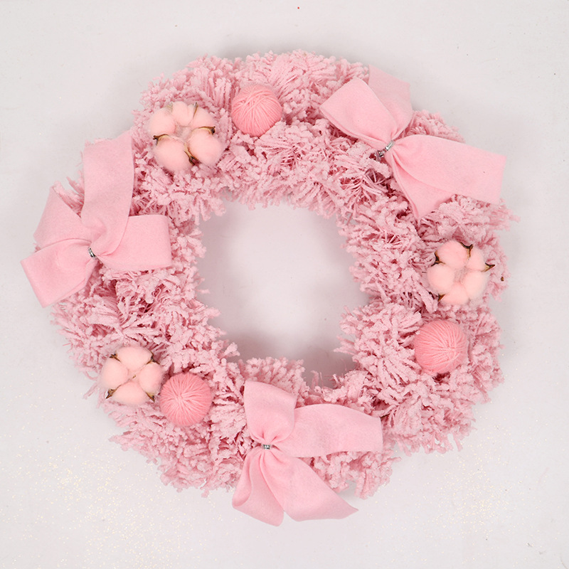 鸿禹 圣诞节粉色植绒蝴蝶棉花花环家居儿童房装饰花环挂件速卖通