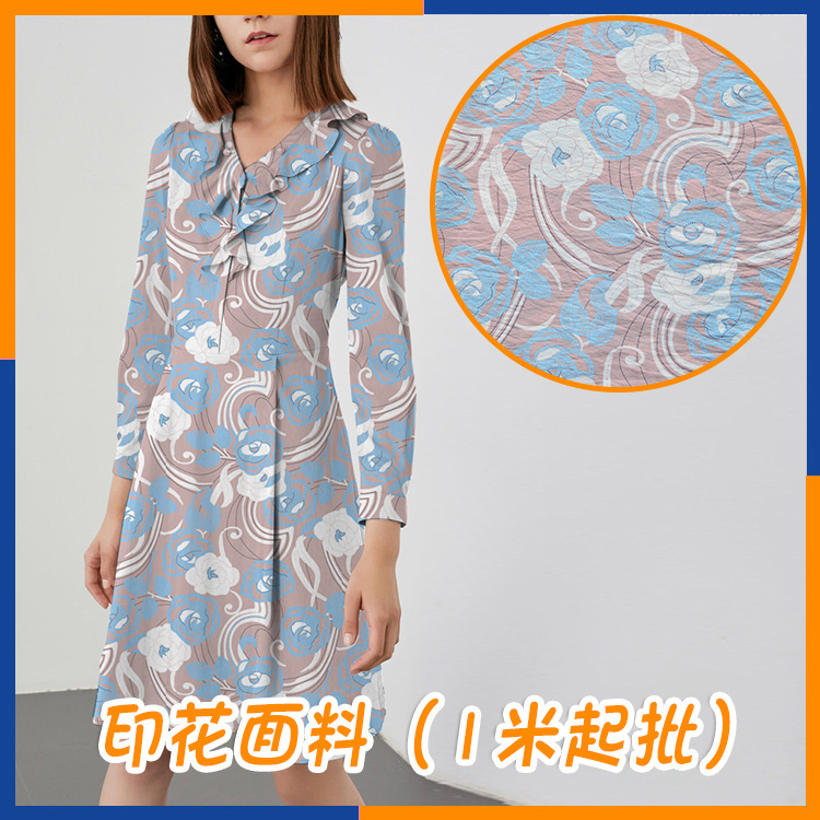 厂家批发 丝麻植物花型 春夏女装印花面料 可设计花型底布可选