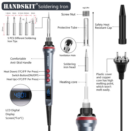 90W High Power Digital Display LCD Soldering Iron 110V/220V Adjustable Temperature 4-core Soldering Handskit