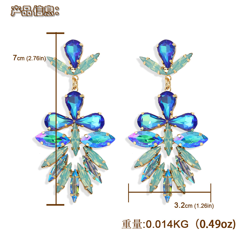 Fashion Leaf Colored Diamond Exaggerated Luxury Trendy Temperament Star Wild Hand-clamped Diamond Full Diamond Earrings Wholesale Nihaojewelry display picture 22