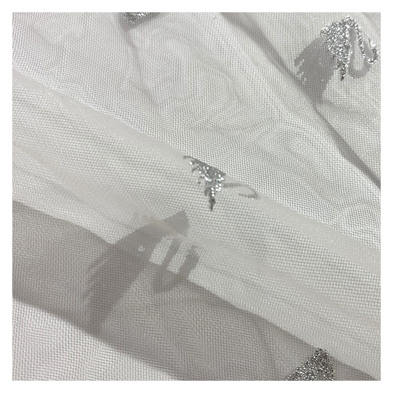 Fabricante de suministro de cisne impresa en oro tela de malla de nylon ropa infantil tela de vestido de acero