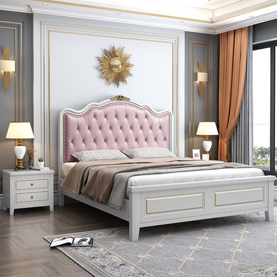 美式实木床轻奢双人床1.8米现代简约欧式公主1.5主卧大床储物婚床