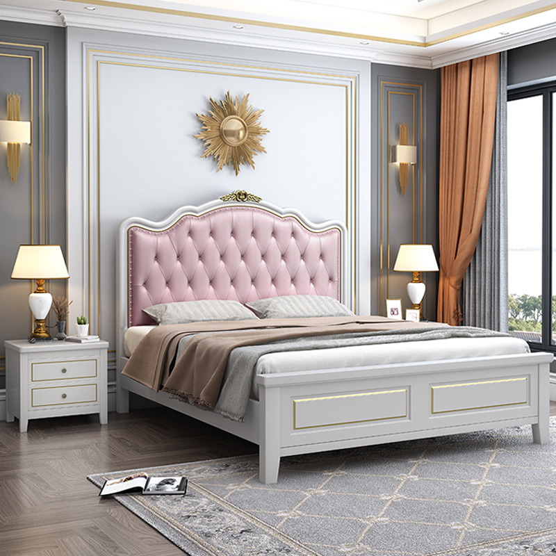 美式实木床轻奢双人床1.8米现代简约欧式公主1.5主卧大床储物婚床