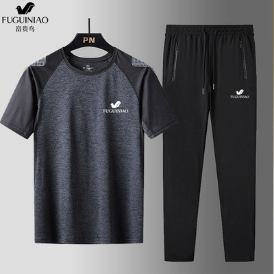 Male suit 2020 summer Borneol suit Middle-aged and young Sports suit ventilation Quick drying leisure time Borneol Short sleeved suit