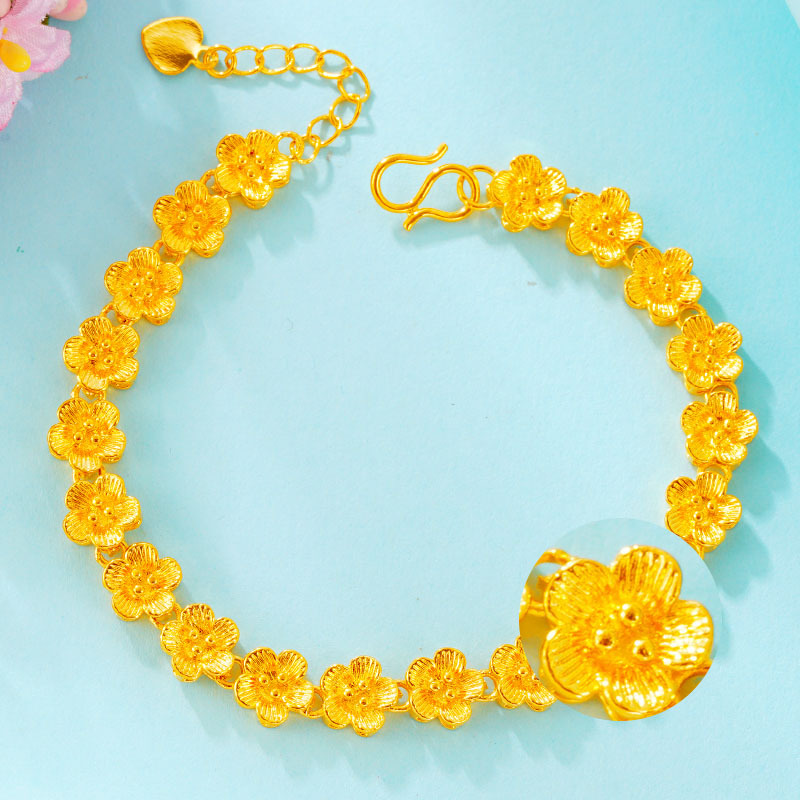 Lujo imitación 24K oro pulsera flor estilo étnico joyería de las mujeres exposición puesto suministro arena oro joyería