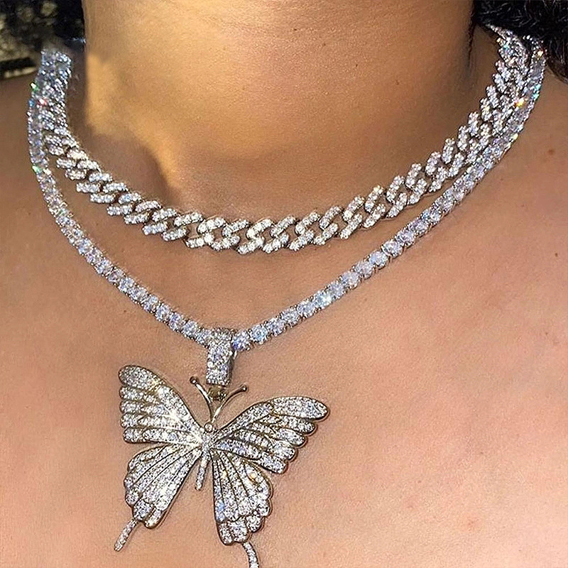 Cuba Double Layer Butterfly Necklace With Exaggerated Personality