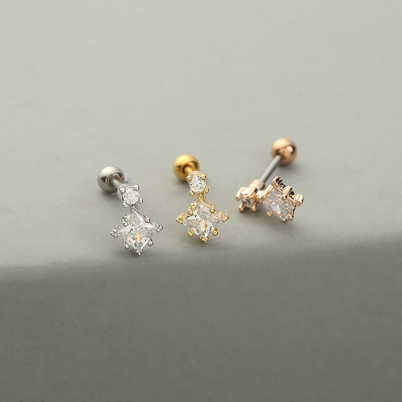 Fashion Moon Copper Ear Studs Inlay Zircon Copper Earrings 1 Piece