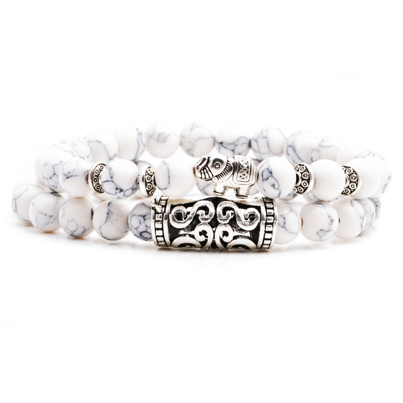 White Turquoise Owl Buddha Head Elbow Set Bracelet Lion Head Ghost Beaded Bracelet display picture 1