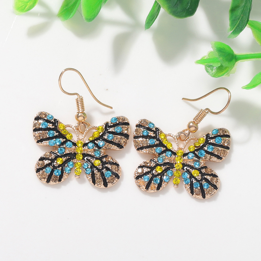 Color Diamond Butterfly Earrings Color Insect Exaggerated Ear Hook Multi-color Super Flash Full Diamond Earrings Wholesale Nihaojewelry display picture 21