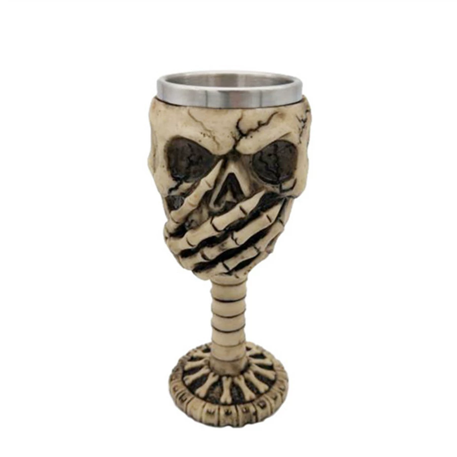 3D череп Mug — смоляной внешний слой и двойной слой нержавеющей стали, Gothic Goblet 330–400 мл