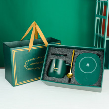 个性墨绿金字母陶瓷杯55度智能恒温暖暖杯保温马克杯礼品Logo广告