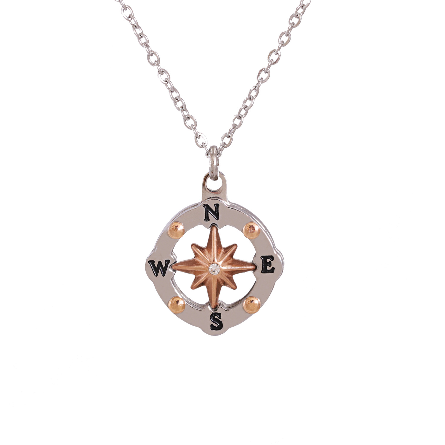 Mirror Stainless Steel Round Hollow Compass Necklace display picture 8