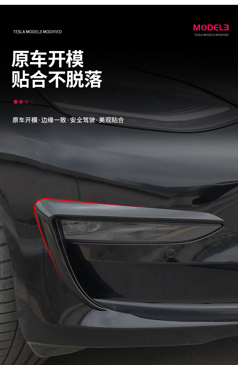 Suitable for Tesla Model 3/Y Front Fog Light Frame Wind Knife Trim Strip Tesla Anti-Collision Surround Modification