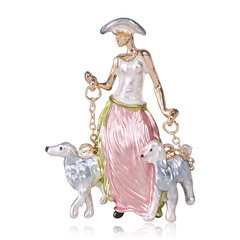 歐美時尚個性遛狗摩登女郎胸針 百搭合金滴油服飾配飾防走光領針