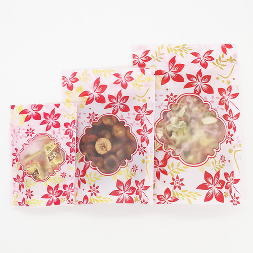 Factory direct sales matte red flower stand-up bag frosted scented tea packaging bag donkey hide gelatin cake nut food sealing bag