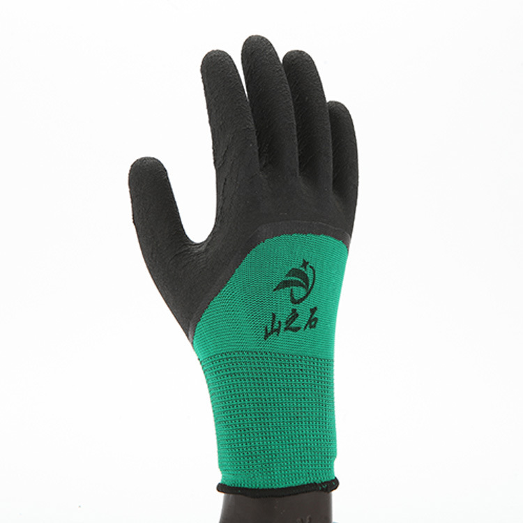 元泰劳保手套13针尼龙加强指发泡透气舒适半挂柔软浸胶防滑