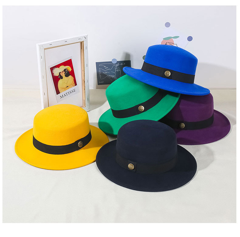 Unisex Elegant Solid Color Flat Eaves Fedora Hat display picture 7